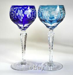 Hauptmann Bavarian Optic*Cut Chrystal Stem Glasses Cobalt Blue Base 