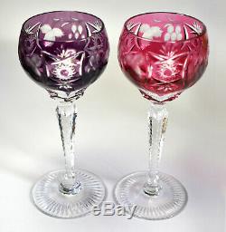 6 Nachtmann Traube Cut-to-Clear Colors Bavarian Crystal 6 7/8 Wine Hocks