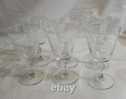 6 Pieces Vintage Acid-Etched French Water Goblet / Wine Glasses Cir. 30-40's 523