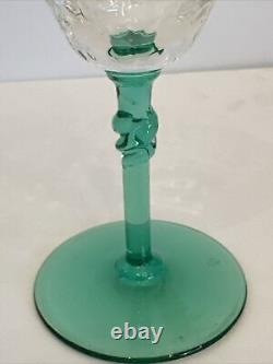 6 RARE 1930 Vintage Uranium Federal Glass Green Wine Goblet Stemmed Glasses