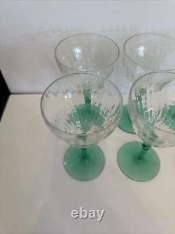 6 RARE 1930 Vintage Uranium Federal Glass Green Wine Goblet Stemmed Glasses