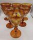(6) RARE BOHEMIAN GOBLET / WINE GLASSES Amber Flashed Over Clear ETCHED VTG