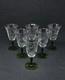 6 Rare Vintage Clear Etched Glass Wine Glasses With Green Stems Leaf & Dot Design