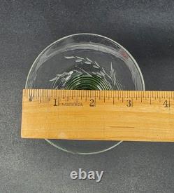 6 Rare Vintage Clear Etched Glass Wine Glasses With Green Stems Leaf & Dot Design