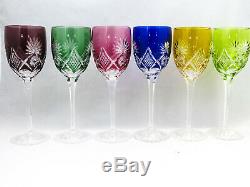 6 Rare Vintage Nachtmann Multi Colored Cut to Clear Crystal Wine Glasses NCM11