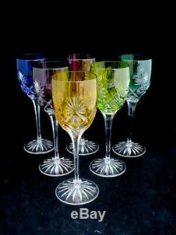 6 Rare Vintage Nachtmann Multi Colored Cut to Clear Crystal Wine Glasses NCM11