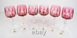 6 STUNNNG Vtg Nachtmann Bleikrystall (Crystal) Cranberry Wine Glasses Bavaria 8