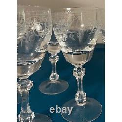 6 VTG 60's Theresienthal Connoisseur Crystal Glasses Wine Bird Etched Glass 6.5