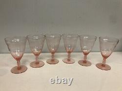 6 VTG PINK PANELED DEPRESSION GLASS WATER WINE ICED TEA GLASSES w BULBOUS TOP