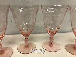 6 VTG PINK PANELED DEPRESSION GLASS WATER WINE ICED TEA GLASSES w BULBOUS TOP