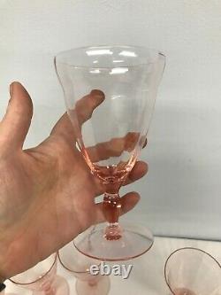 6 VTG PINK PANELED DEPRESSION GLASS WATER WINE ICED TEA GLASSES w BULBOUS TOP
