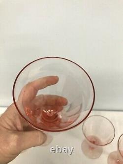 6 VTG PINK PANELED DEPRESSION GLASS WATER WINE ICED TEA GLASSES w BULBOUS TOP