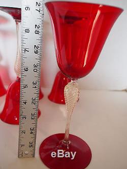 6 VTG Venetian Red Swirl Gold Flakes Stem Adventurine Wine Champagne 9 Tall MCM