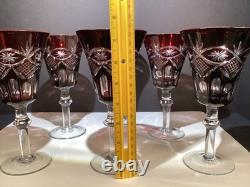 6 VTG bohemian ruby Red cut to clear glasses/goblet water/wine