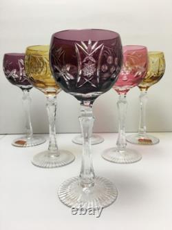 (6) Vintage 1960's Beyer/Bleikristall Cut to Clear 7 3/4 Hock Wine Glasses
