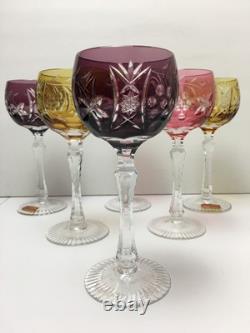 (6) Vintage 1960's Beyer/Bleikristall Cut to Clear 7 3/4 Hock Wine Glasses