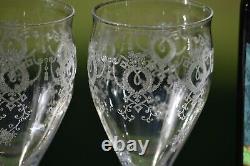 6 Vintage Acid Etched CRYSTAL Wine Glasses, Monongah, Etch 803, 1920's