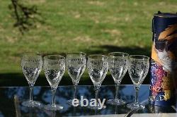 6 Vintage Acid Etched CRYSTAL Wine Glasses, Monongah, Etch 803, 1920's