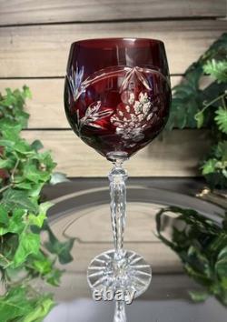 6 Vintage Bohemian Cut Crystal Wine & Cordial Glasses Grape Pattern Mixed Colors