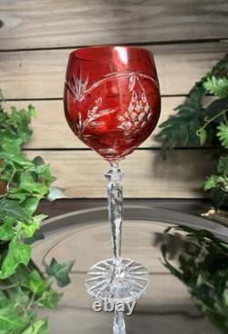 6 Vintage Bohemian Cut Crystal Wine & Cordial Glasses Grape Pattern Mixed Colors