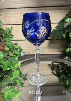 6 Vintage Bohemian Cut Crystal Wine & Cordial Glasses Grape Pattern Mixed Colors