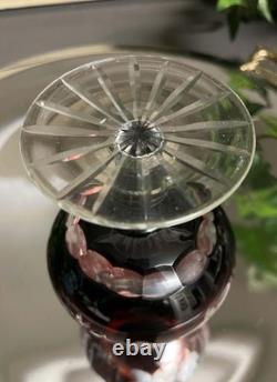 6 Vintage Bohemian Cut Crystal Wine & Cordial Glasses Grape Pattern Mixed Colors