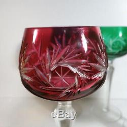 6 Vintage Bohemian Cut Crystal Wine Glass 7.75 6 Colored Long Stemmed