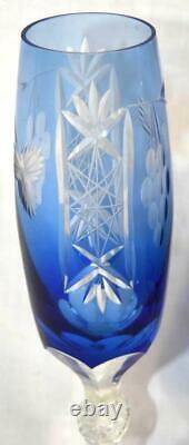 6 Vintage Bohemian Czech Cobalt Blue 9 Champagne Flute/wine Glasses-art Glass