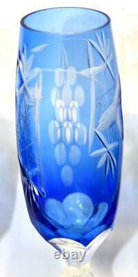 6 Vintage Bohemian Czech Cobalt Blue 9 Champagne Flute/wine Glasses-art Glass
