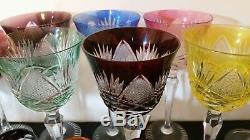 6 Vintage Bohemian Czech Cut To Clear 8.25 Multicolor Wine Hocks Glass Stemware