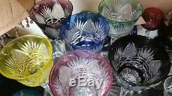 6 Vintage Bohemian Czech Cut To Clear 8.25 Multicolor Wine Hocks Glass Stemware