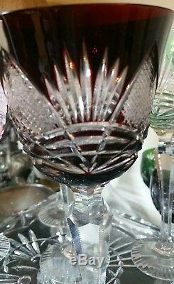 6 Vintage Bohemian Czech Cut To Clear 8.25 Multicolor Wine Hocks Glass Stemware