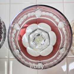 6 Vintage Bohemian Czech Cut to Clear Multicolor Crystal Hock Wine Glasses 8¼