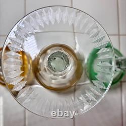6 Vintage Bohemian Czech Cut to Clear Multicolor Crystal Hock Wine Glasses 8¼