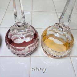 6 Vintage Bohemian Czech Cut to Clear Multicolor Crystal Hock Wine Glasses 8¼