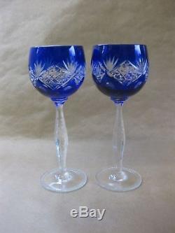6 Vintage Bohemian Hock Wine Glasses Harlequin Cut to Clear 20 cm Tall