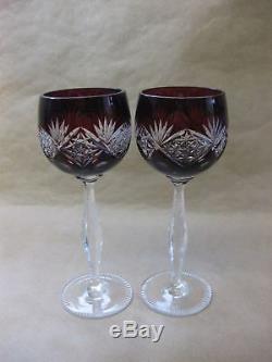 6 Vintage Bohemian Hock Wine Glasses Harlequin Cut to Clear 20 cm Tall