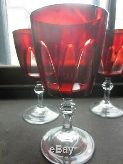 6 Vintage Bohemian Ruby Red Crystal Cut to Clear Wine/Water Stemware