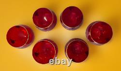 6 Vintage Bohemian Ruby Red Crystal Wine Glasses, Gilded Grapes & Rim, VGC, 7H