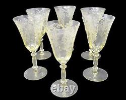 6 Vintage Cambridge Apple Blossom Yellow Water Goblets Wine Glasses EUC