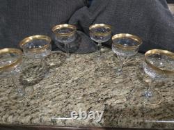 6 Vintage Crystal Gold Rimmed With Roses Tiffin Franciscan Liquor / Wine Glasses