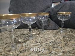 6 Vintage Crystal Gold Rimmed With Roses Tiffin Franciscan Liquor / Wine Glasses