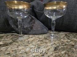 6 Vintage Crystal Gold Rimmed With Roses Tiffin Franciscan Liquor / Wine Glasses