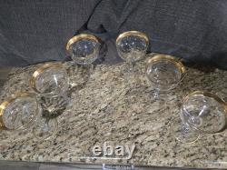 6 Vintage Crystal Gold Rimmed With Roses Tiffin Franciscan Liquor / Wine Glasses