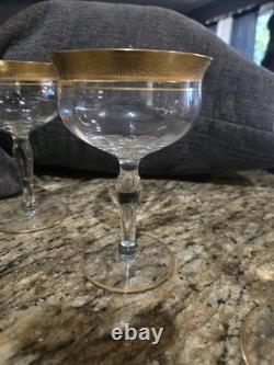 6 Vintage Crystal Gold Rimmed With Roses Tiffin Franciscan Liquor / Wine Glasses