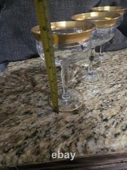6 Vintage Crystal Gold Rimmed With Roses Tiffin Franciscan Liquor / Wine Glasses