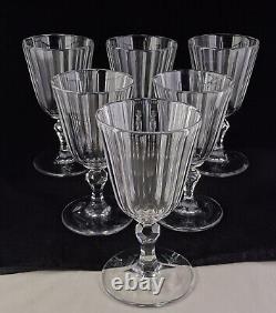 6 Vintage Crystal Paneled Cut Wine Goblets Faceted Stems