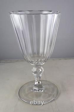 6 Vintage Crystal Paneled Cut Wine Goblets Faceted Stems