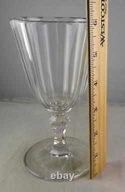 6 Vintage Crystal Paneled Cut Wine Goblets Faceted Stems