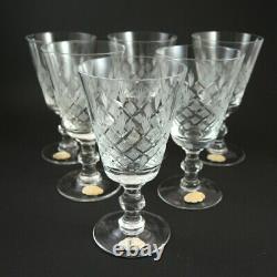 6 Vintage Danish Lyngby Fancy Cut Crystal Georgian Shape Eaton Red Wine Glasses